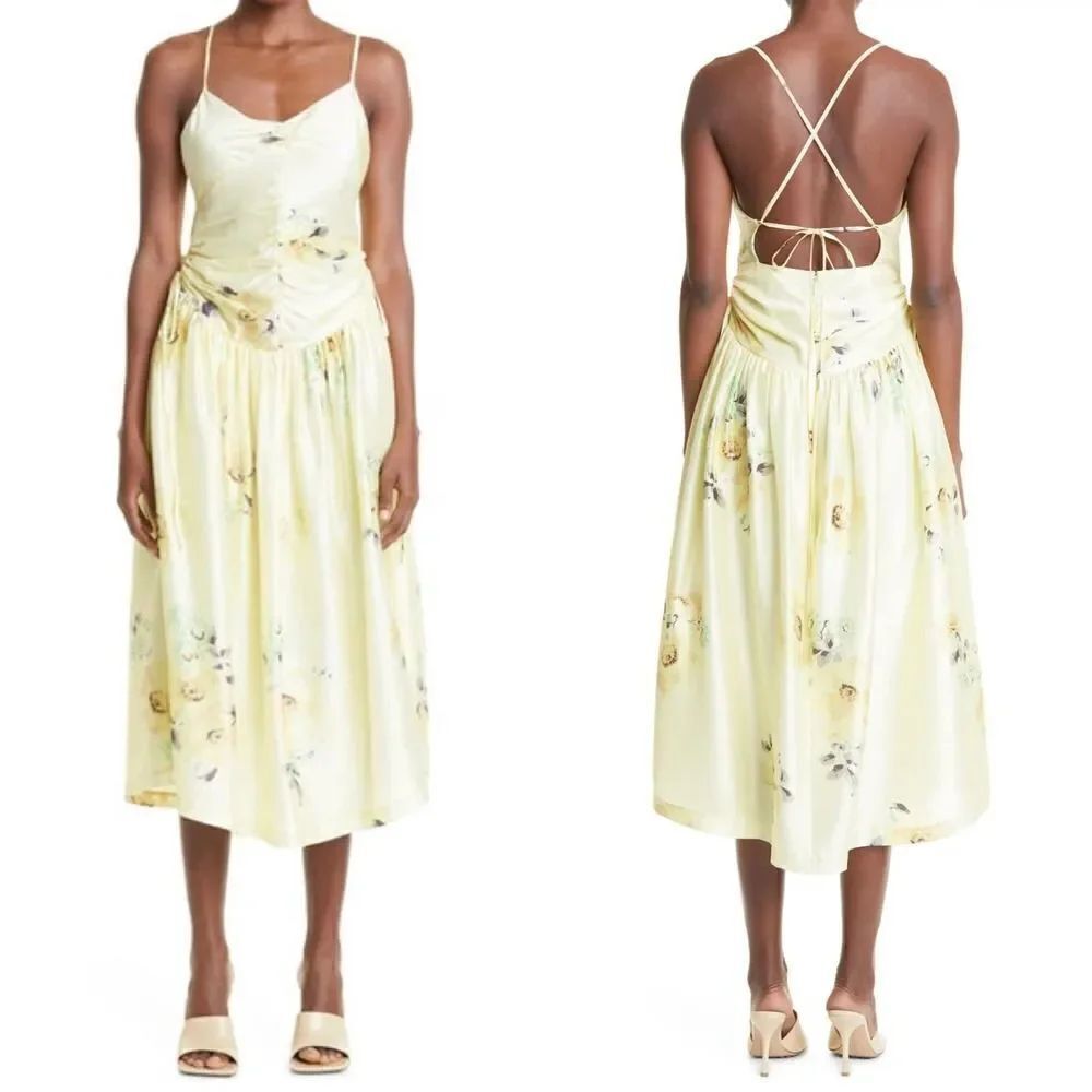 Rebecca Taylor Floral Strappy Open Back Silk Dress US8